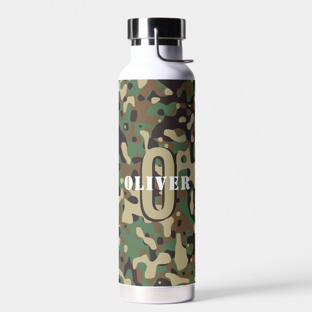 Bouteille D'eau Camo camouflage vert Brown beige Nom du monogramme (Gauche)