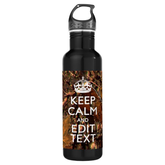 Bouteille D'eau Camouflage Deep Woods Restez Calme Votre Texte ! (Devant)