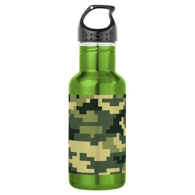 Bouteille D'eau Camouflage numérique en bois à 8 bits / Camo (Devant)