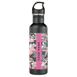 Bouteille D'eau Camouflage rose et gris Votre nom Personnalisez