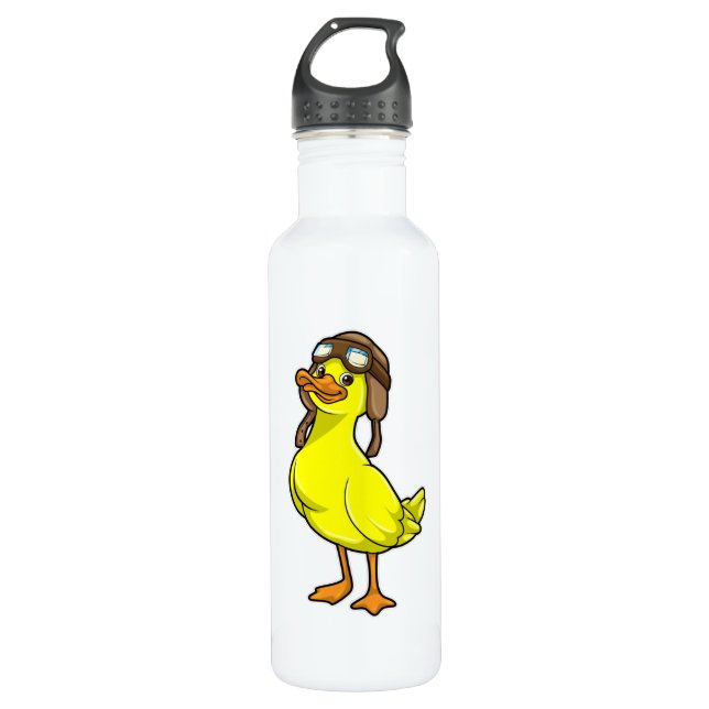 Bouteille D'eau Canard comme pilote avec Casquette et lunettes (Devant)