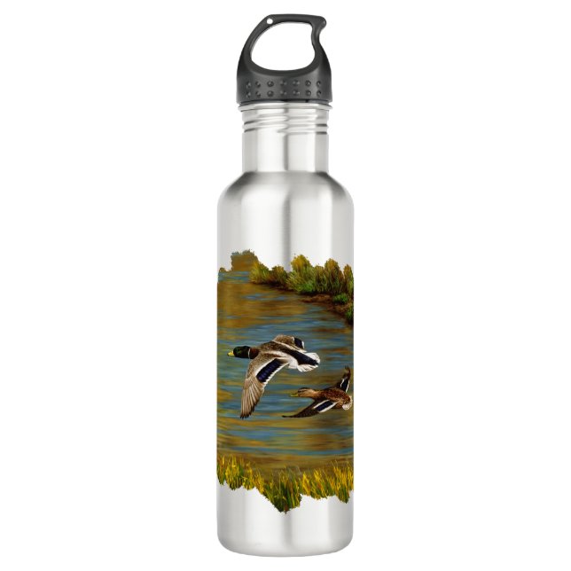 Bouteille D'eau Canards-Majards Survolant L'Étang (Devant)