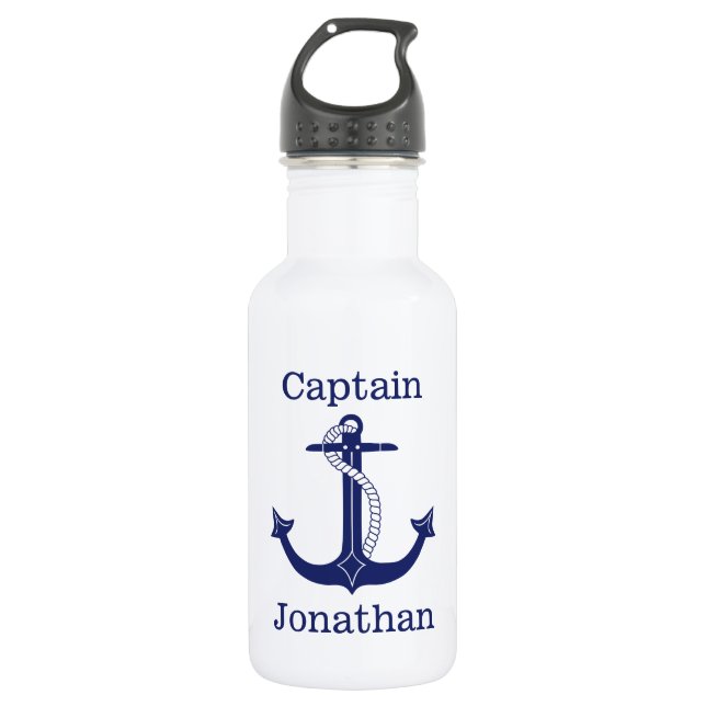 Bouteille D'eau Capitaine nautique Ancre bleue Ajouter un nom (Devant)