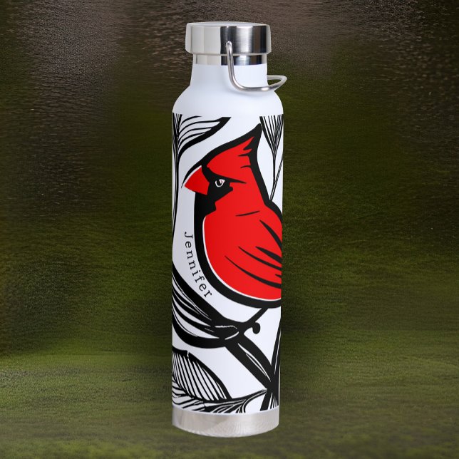 Bouteille D'eau Cardinal Bird Noir Blanc Rouge Lignes de tatouage  (Créateur téléchargé)