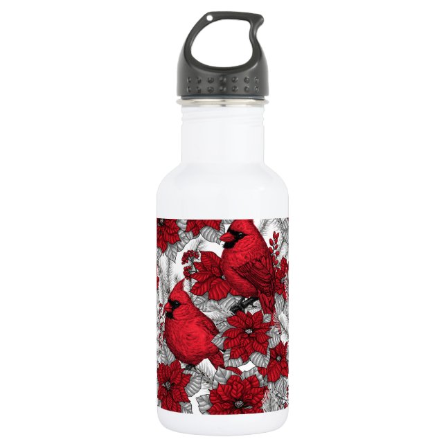 Bouteille D'eau Cardinaux et poinsettia en rouge et blanc (Devant)