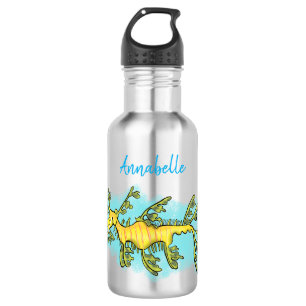 Bouteille D'eau Caricature amusante de dragon de mer feuillu