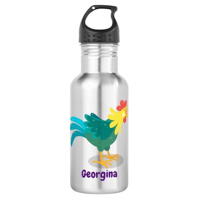 Bouteille D'eau Caricature amusante du coq à rames (Devant)