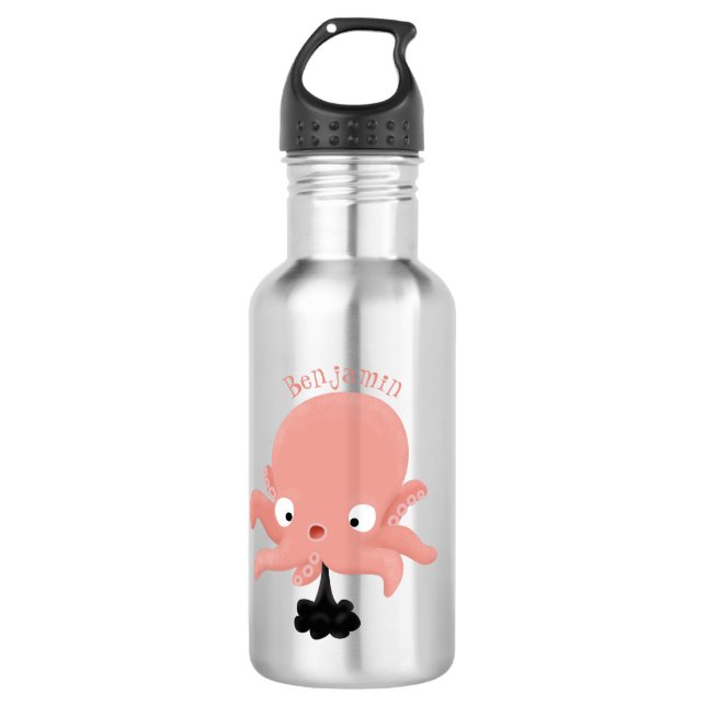 Bouteille D'eau Caricature de bébé pieuvre rose mignonne humour (Devant)