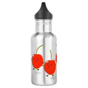 Bouteille D'eau Caricature de cerises rouges à sauter mûr