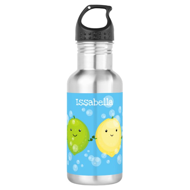 Bouteille D'eau Caricature de chaux de citron joyeux (Devant)