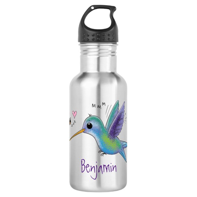 Bouteille D'eau Caricature de colibri d'abeille mignonne (Devant)