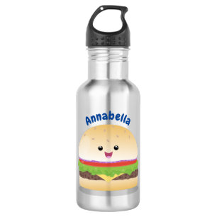 Bouteille D'eau Caricature de hamburger kawaii joyeux