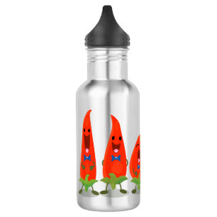 Bouteille D'eau Caricature de piments chantants mignons