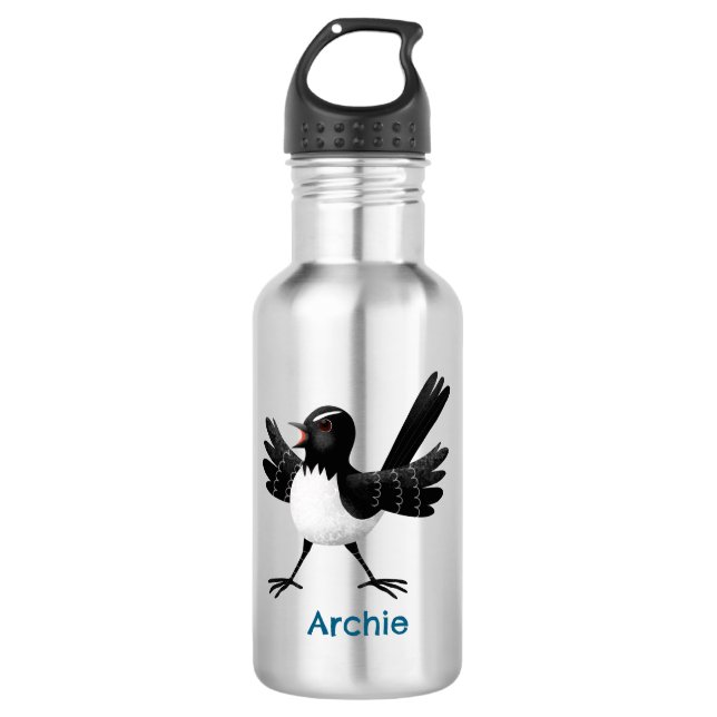 Bouteille D'eau Caricature de Willie Wagtail australienne personna (Devant)