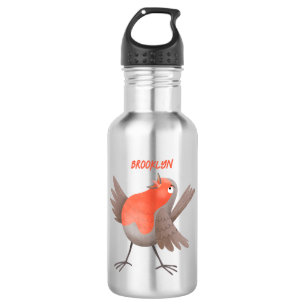 Bouteille D'eau Caricature d'oiseau rouge chantant mignon