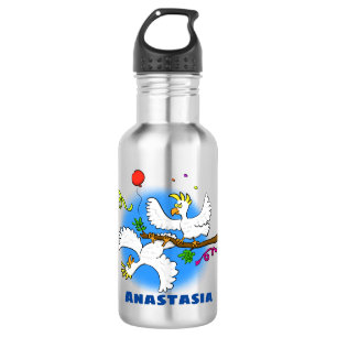 Bouteille D'eau Caricature d'oiseaux de cockatoo amusante