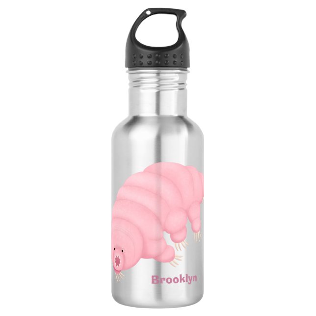 Bouteille D'eau Caricature d'ours d'eau tardigrade rose mignon (Devant)