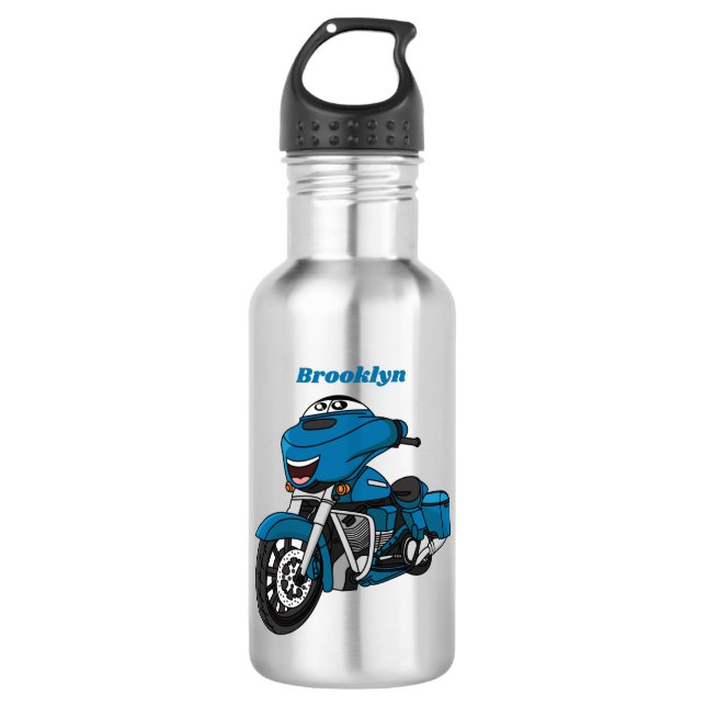 Bouteille D'eau Caricature joyeux bleu moto (Devant)