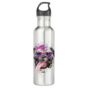 Bouteille D'eau Carlin rose mignon d'aquarelle