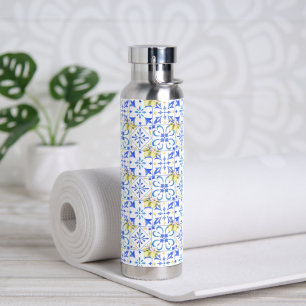 Bouteille D'eau Carreau bleu motif de citron de campagne française