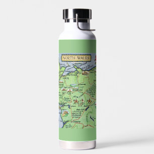Bouteille D'eau Carte illustrée vintage du nord du Pays de Galles