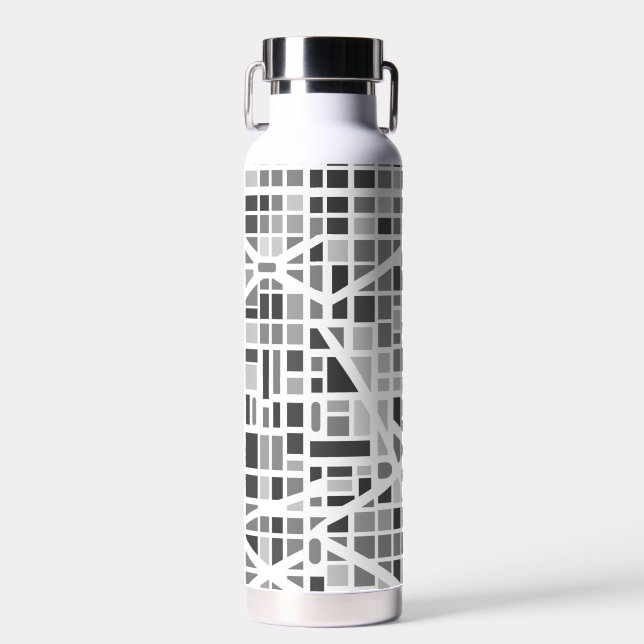 Bouteille D'eau Carte urbaine moderne Gris Blanc Design architectu (Avant)