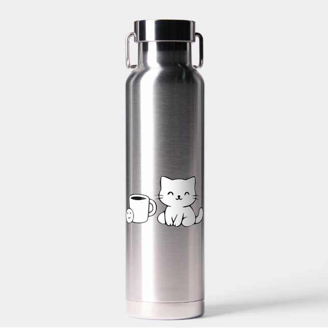 Bouteille D'eau Cat Line Art – Minimal Black Outline Illustration (Avant)