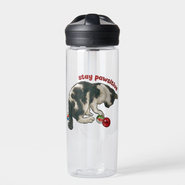 Bouteille D'eau Cat Playing with MARBLES, Stay Pawsitive, Pun (Extérieur)