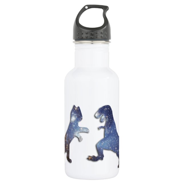 BOUTEILLE D'EAU CAT VS T-REX - TEXTE SPATIAL (Devant)