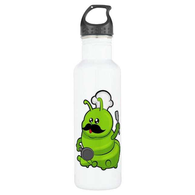 Bouteille D'eau Caterpillar comme cuisinière avec Moustache (Devant)