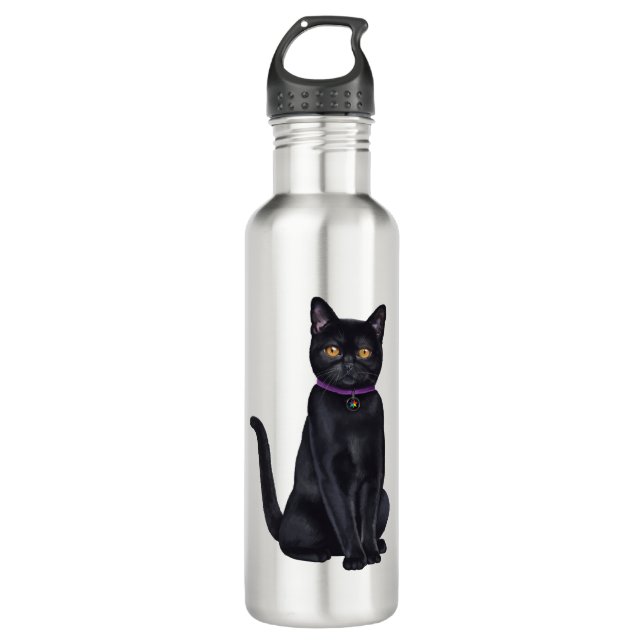 Bouteille D'eau CatFans - chat noir de Bombay (Devant)