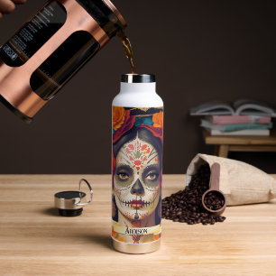 Bouteille D'eau Catrina Day Of Dead 1 Avec Texte