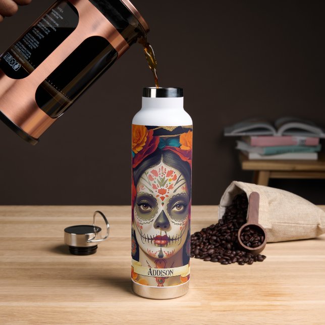 Bouteille D'eau Catrina Day Of Dead 1 Avec Texte (Gym)