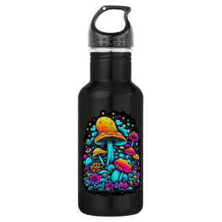 Bouteille D'eau Champignons et fleurs rétro Neon