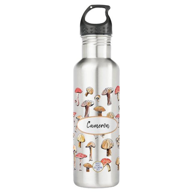 Bouteille D'eau Champignons sauvages rustiques illustrés à la main (Devant)