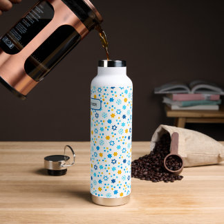 Bouteille D'eau Chanukah Etoiles juives Snowflakes Blanc Bleu Or