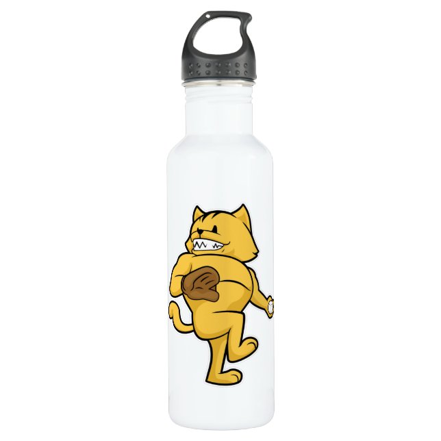 Bouteille D'eau Chat au baseball avec gant Catch (Devant)