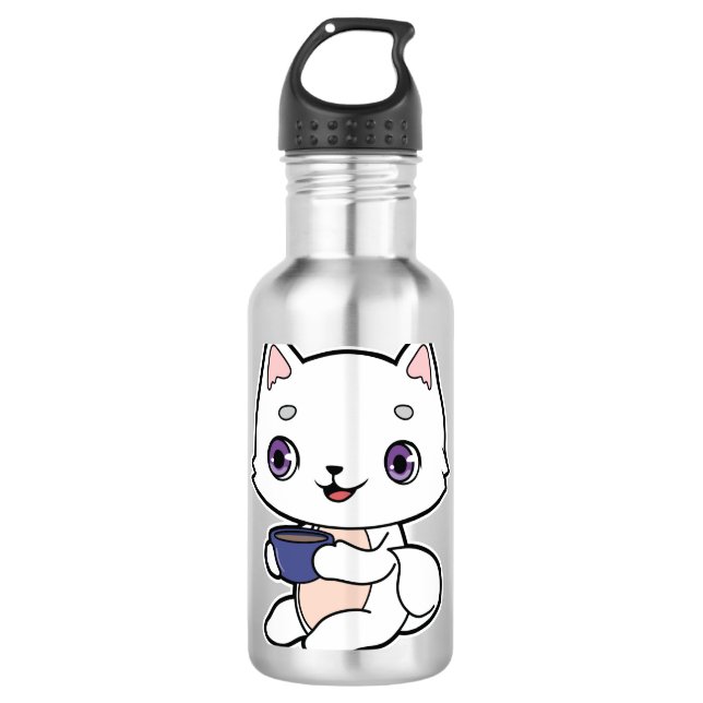 Bouteille D'eau Chat avec Coupe de Café (Devant)