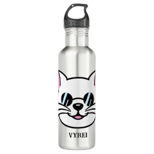 Bouteille D'eau Chat blanc portant des lunettes noires / lunettes 