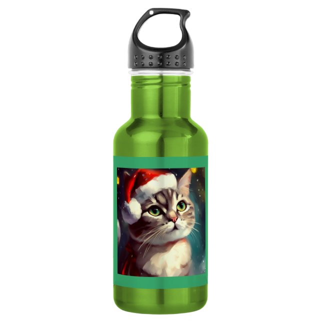 Bouteille D'eau Chat de Noël 2 (Devant)