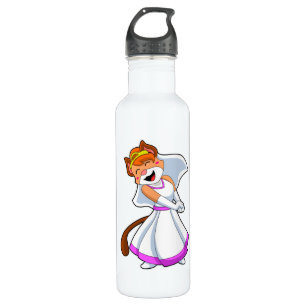 Bouteille D'eau Chat en Mariée avec robe Mariage et couronne
