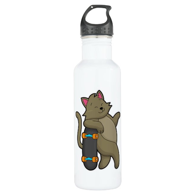 Bouteille D'eau Chat en tant que skate avec skateboard (Devant)