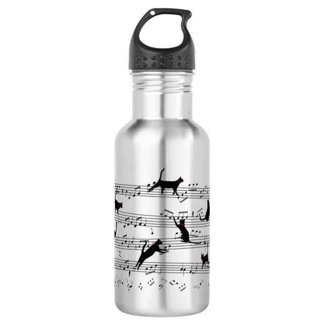 Bouteille D'eau Chat Jouer Note Musique, Chat Musique, Cadeau Chat (Devant)