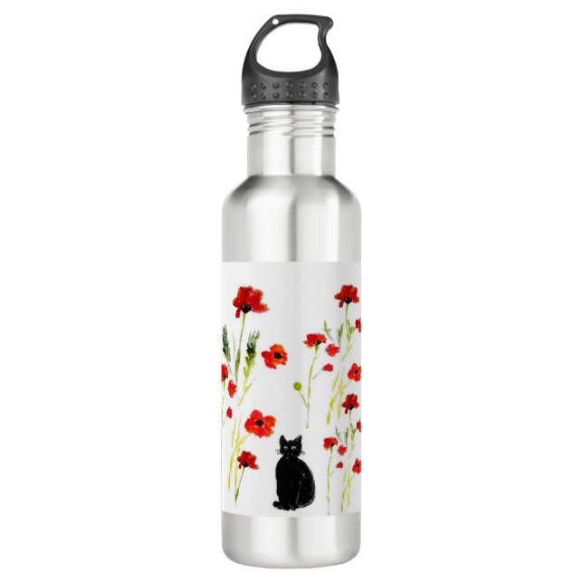 Bouteille D'eau Chat mignonne de Poppy Floral (Devant)