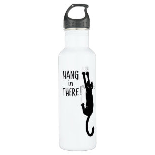 Bouteille D'eau Chat noir accroché  Attendez là !