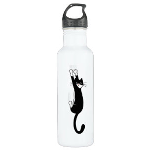 Bouteille D'eau Chat noir et blanc accroché Drôle Tuxedo Cat