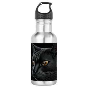 Bouteille D'eau Chat noir IA avec des yeux jaunes