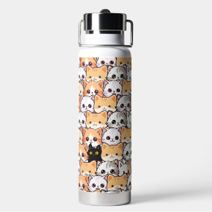 Bouteille D'eau Chat noir mignon en chats orange animal de compagn