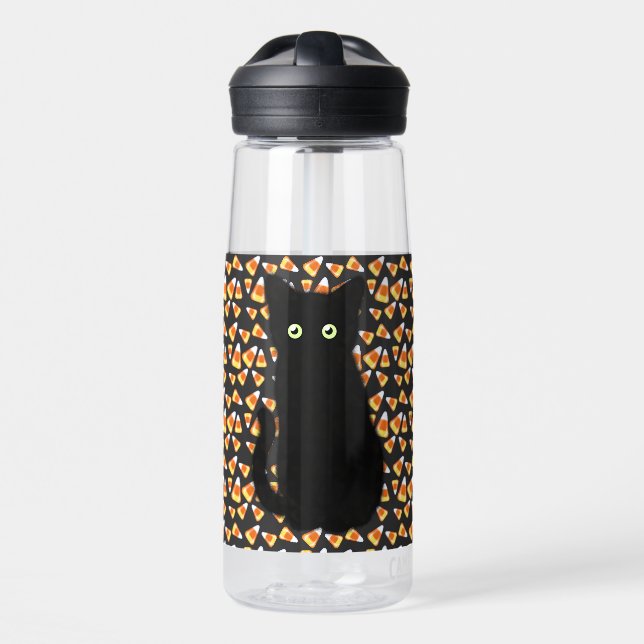 Bouteille D'eau Chat noir, motif de maïs, Halloween amusant (Avant)