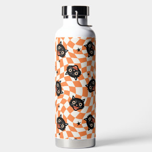 Bouteille D'eau Chat noir rétro Motif chèque orange